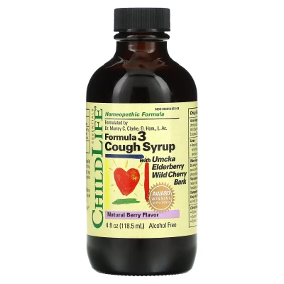 ChildLife Essentials - Essentials | Formula 3 Cough Syrup | Alcohol Free | Natural Berry | 4 fl oz (118.5 ml)