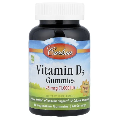 Carlson - Vitamin D3 Gummies | Natural Fruit Flavours | 25 mcg (1000 IU) | 60 Gummies