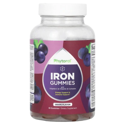 Phytoral - Iron Gummies with Vitamin C & Vitamin B Complex | Grape | 60 Gummies