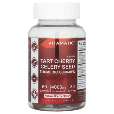 Vitamatic - Vegan | Tart Cherry Celery Seed Turmeric Gummies | Natural Cherry | 60 Gummies