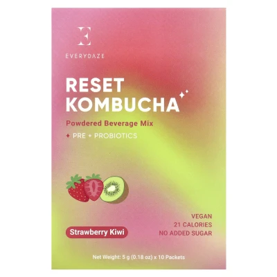 Everydaze - Reset Kombucha | Powdered Beverage Mix | Strawberry Kiwi | 10 Packets | 0.18 oz (5 g) Each