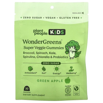 Plant People - Kids | WonderGreens® Super Veggie Gummies | Green Apple | 30 Gummies