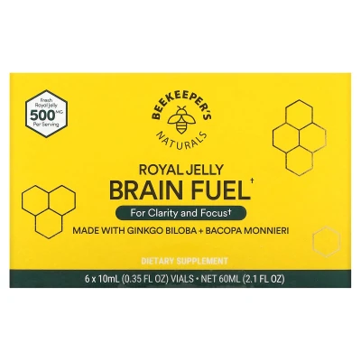 Beekeeper's Naturals - Royal Jelly Brain Fuel | 6 Vials | 0.35 fl oz (10 ml) Each