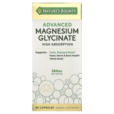 Natures Bounty Advanced Magnesium Glycinate High Absorption 360 Mg per Saving Mineral Supplement 90 Capsules