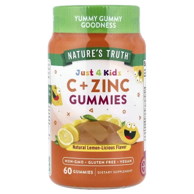 Nature's Truth - Just 4 Kids | Vitamin C + Zinc Gummies | Natural Lemon-Licious | 60 Gummies