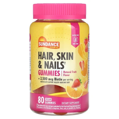 Sundance Vitamins - Hair | Skin & Nails Gummies | Natural Fruit | 80 Vegan Gummies
