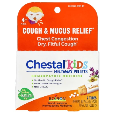 Boiron - Chestal Kids Meltaway Pellets | Cough & Mucus Relief | 4+ Years | 2 Tubes | Approx. 80 Pellets Each