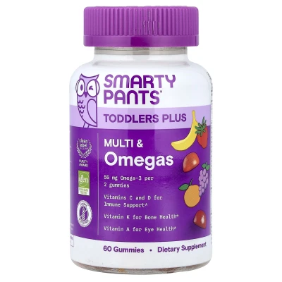 SmartyPants - Toddler Plus | Multi & Omegas | Grape | Orange | & Strawberry Banana | 60 Gummies