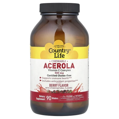 Country Life - Chewable Acerola | Vitamin C Complex | Berry | 500 mg | 90 Wafers