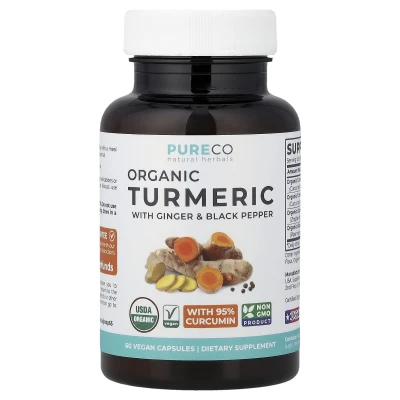 Pure Co. - Organic Turmeric with Ginger & Black Pepper | 60 Vegan Capsules