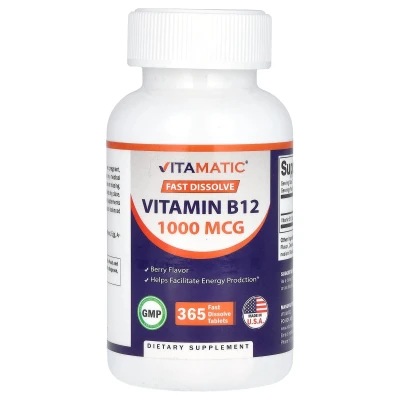 Vitamatic - Vitamin B12 | Berry | 1000 mcg | 365 Fast Dissolve Tablets