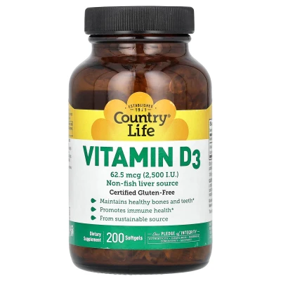 Country Life - Vitamin D3 | 62.5 mcg (2 | 500 I.U.) | 200 Softgels