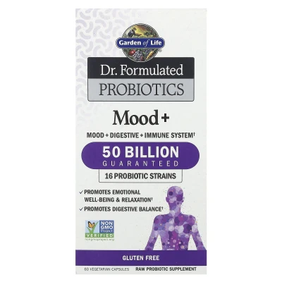 Garden of Life - Dr. Formulated Probiotics | Mood+ | 50 Billion | 60 Vegetarian Capsules