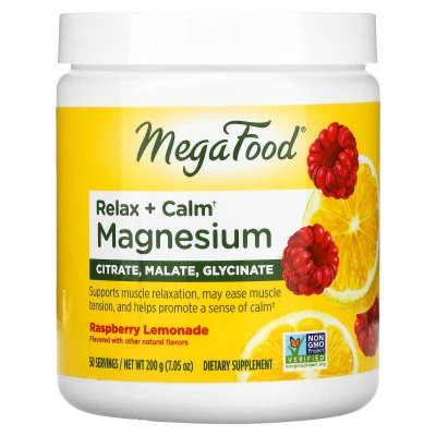 MegaFood - Relax + Calm Magnesium | Raspberry Lemonade | 7.05 oz (200 g)