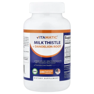 Vitamatic - Milk Thistle + Dandelion Root | 180 Vegetarian Capsules