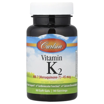 Carlson - Vitamin K2 | MK-7 (Menaquinone-7) | 45 mcg | 90 Soft Gels