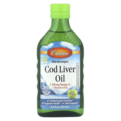 Carlson - Cod Liver Oil | Natural Green Apple | 1100 mg | 8.4 fl oz (250 ml)