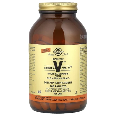 Solgar - Formula V™ VM-75® | Multiple Vitamins with Chelated Minerals | Iron-Free | 180 Tablets