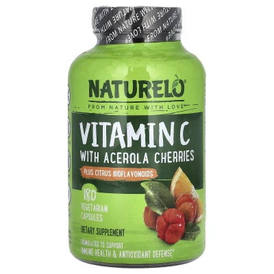 NATURELO - Vitamin C with Acerola Cherries plus Citrus Bioflavonoids | 180 Vegetarian Capsules