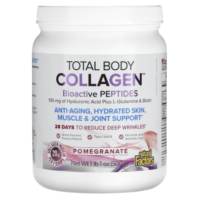 Natural Factors - Total Body Collagen | Bioactive Peptides | Pomegranate | 1 lb 1 oz (500 g)