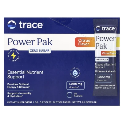 Trace - Power Pak | Zero Sugar | Citrus | 30 Stick Packets | 0.22 oz (6.1 g) Each