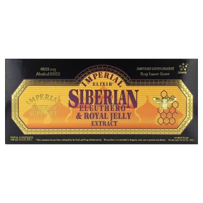 Imperial Elixir - Siberian Eleuthero & Royal Jelly Extract | Alcohol Free | 10 Bottles | 0.34 fl oz (10 ml) Each