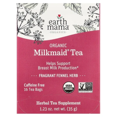 Earth Mama - Organics | Organic Milkmaid® Tea | Fragrant Fennel Herb | Caffeine Free | 16 Tea Bags | 1.23 oz (35 g)