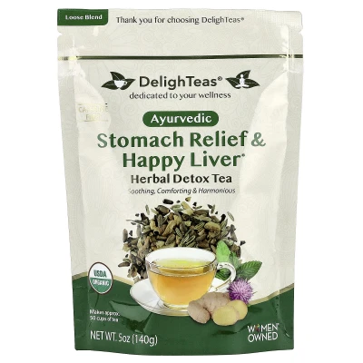 DelighTeas - Ayurvedic Stomach Relief & Happy Liver | Herbal Detox Tea | Loose Blend | Caffeine Free | 5 oz (140 g)