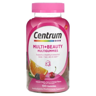 Centrum - Multi + Beauty Multigummies | Natural Cherry | Berry & Orange | 100 Gummies
