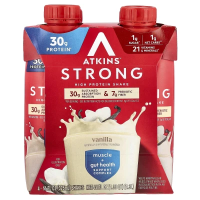 Atkins - Strong | High Protein Shake | Vanilla | 4 Shakes | 11 fl oz (325 ml) Each