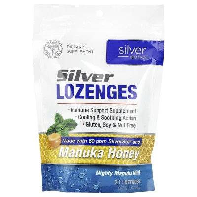 American Biotech Labs - Silver Lozenges | Mighty Manuka Mint | 21 Lozenges | 3 oz (85 g)