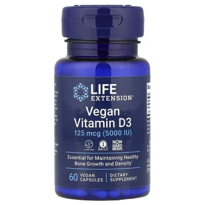 Life Extension - Vegan Vitamin D3 | 125 mcg (5000 IU) | 60 Vegan Capsules
