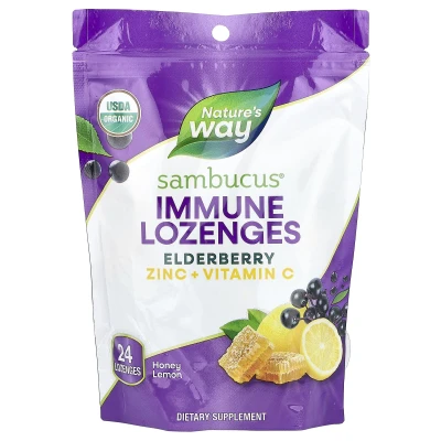 Nature's Way - Sambucus® | Immune Lozenges | Elderberry Zinc + Vitamin C | Honey Lemon | 24 Lozenges