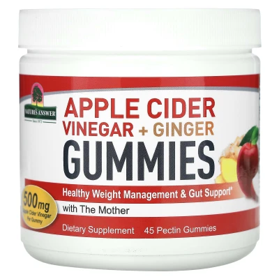 Nature's Answer - Apple Cider Vinegar + Ginger Gummies with The Mother | 500 mg | 45 Pectin Gummies