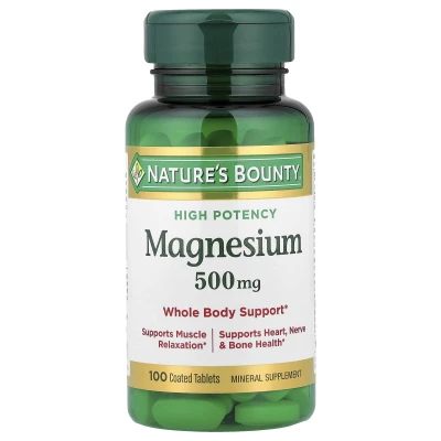 Nature's Bounty High Potency Magnesium 500mg Whole Body Support 100 Coated Tablets Mineral Supplement