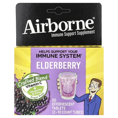 AirBorne - Immune Support Supplement | Elderberry | 2 Tubes | 10 Effervescent Tablets Each