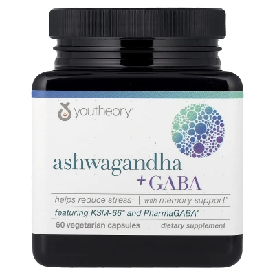 Youtheory - Ashwagandha + GABA | 60 Vegetarian Capsules