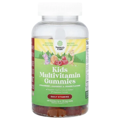 Nature's Craft - Kids' Multivitamin Gummies | Strawberry | Raspberry & Orange | 120 Gummies