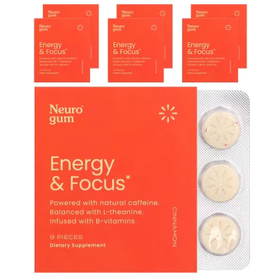 NeuroGum - Energy & Focus | Cinnamon | 6 Packs | 9 Pieces Each