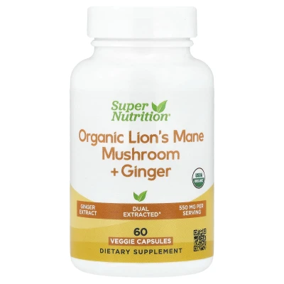 Super Nutrition - Organic Lion's Mane Mushroom + Ginger | 60 Veggie Capsules