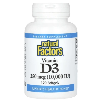 Natural Factors - Vitamin D3 | 250 mcg (10000 IU) | 120 Softgels