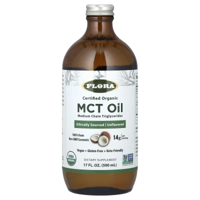 Flora - Certified Organic MCT Oil | Unflavoured | 14 g | 17 fl oz (500 ml)