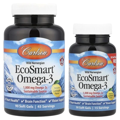 Carlson - Wild Norwegian | EcoSmart® Omega-3 | Natural Lemon | 120 Soft Gels
