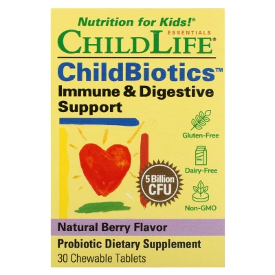 ChildLife Essentials - ChildBiotics | Immune & Digestive Support | Natural Berry | 5 Billion CFU | 30 Chewable Tablets