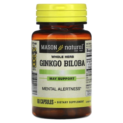 Mason Natural - Whole Herb Ginkgo Biloba | 60 Capsules (125 mg per Capsule)