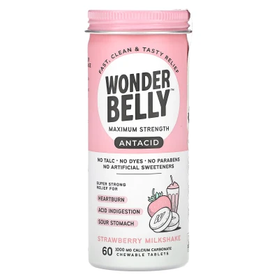 Wonderbelly - Antacid | Strawberry Milkshake | 60 Chewable Tablets (1 | 000 mg per Tablet)