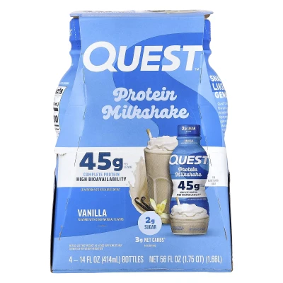 Quest Nutrition - Protein Milkshake | Vanilla | 4 Bottles | 14 fl oz (414 ml) Each