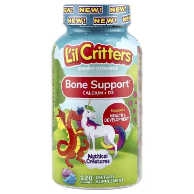 L'il Critters - Mythical Creatures | Bone Support Calcium + D3 Gummies | Bumbleberry Blast | Sour Blue Raspberry | 120 Gummies