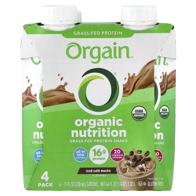 Orgain - Organic Nutrition | Nutritional Shake | Iced Café Mocha | 4 Pack | 11 fl oz (330 ml) Each