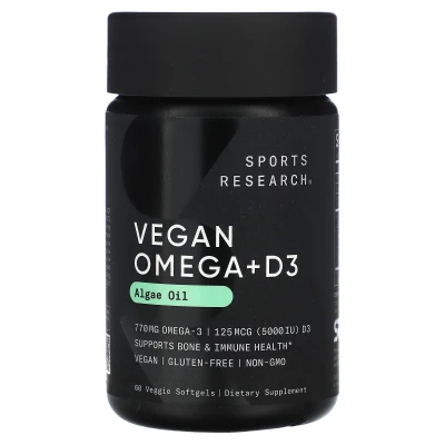 Sports Research - Vegan Omega + D3 | 60 Veggie Softgels